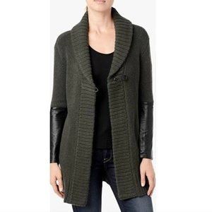 7 FOR ALL MANKIND SWEATER CARDIGAN LEATHER SLEEVES GRAY ACRYLIC WOMAN'S MEDIUM F